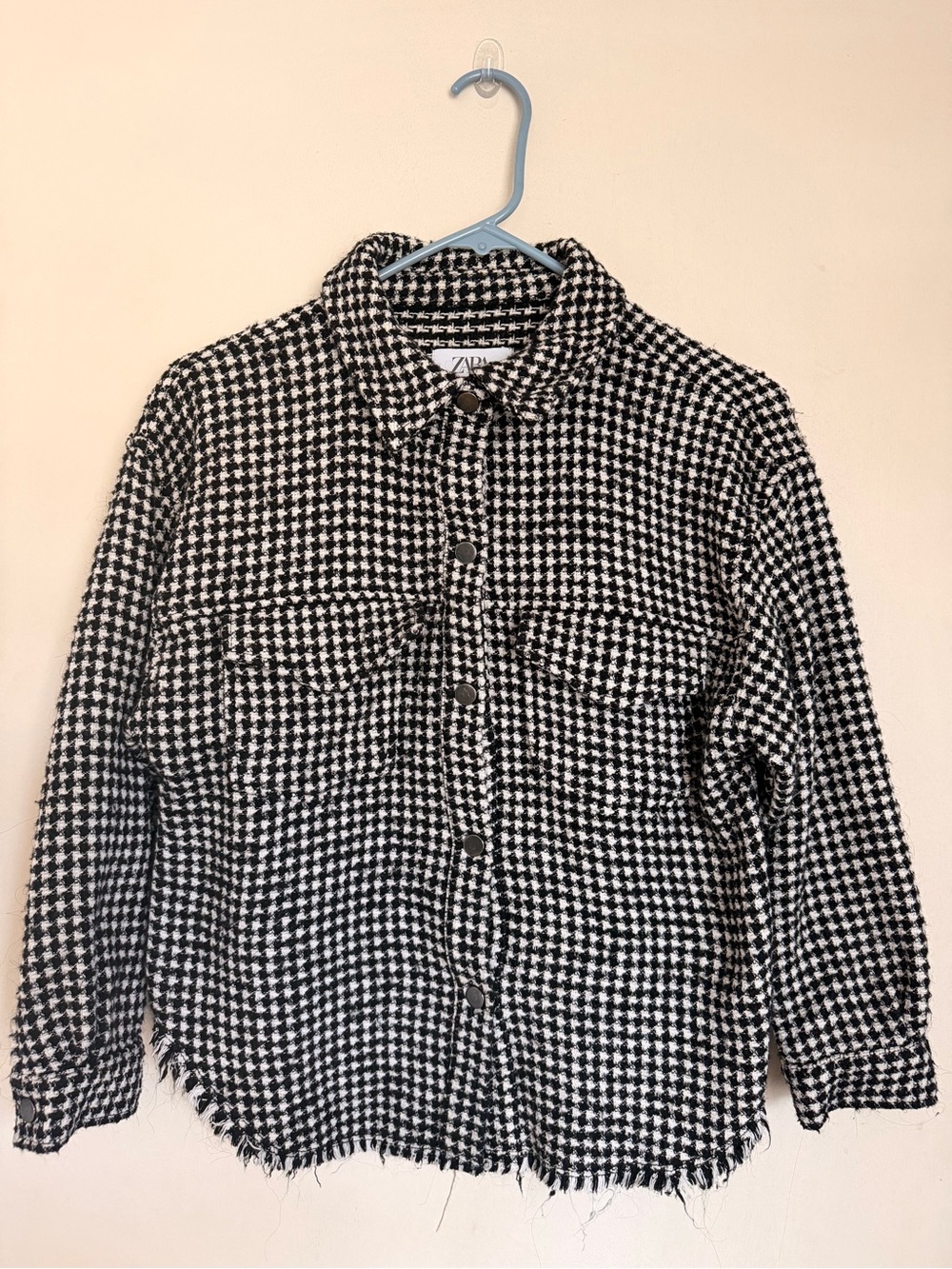 Zara Girls Black & White Houndstooth Button-Front Shacket